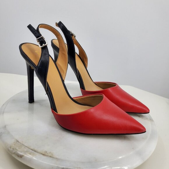 Express Women's Red and Black Colorblock Pointed Toe Slingback High Heels Size 8 - Picture 1 of 11